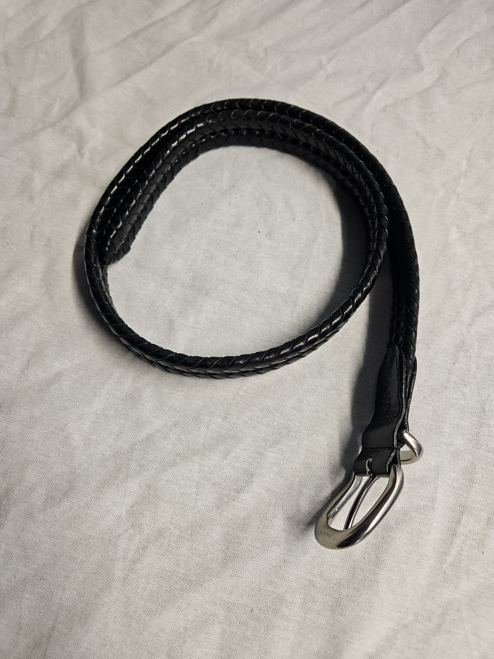 Coach Men's Braided Leather Belt in Black with Silver Buckle Size 34
